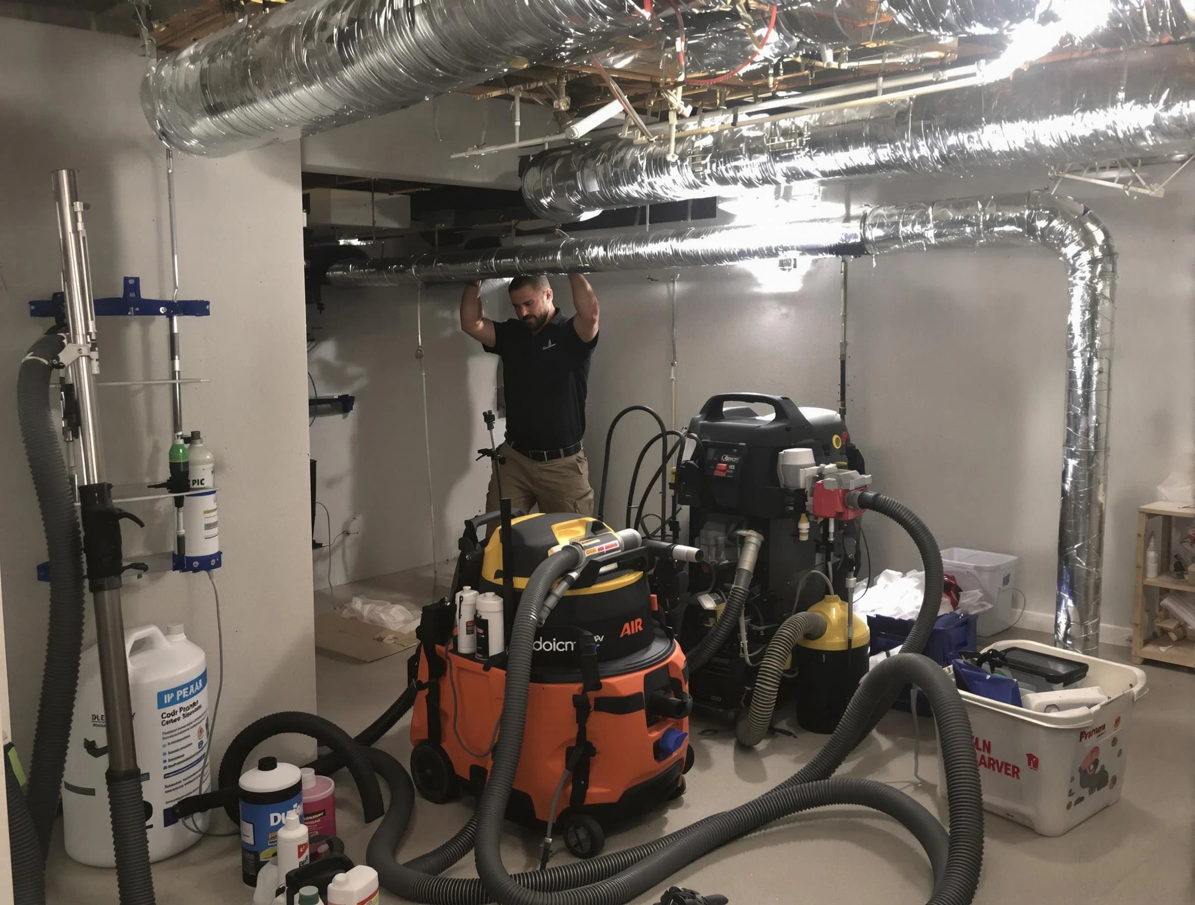 Saratoga Springs Air Duct Cleaning specialist performing professional mold removal from air ducts using safety equipment in Saratoga Springs