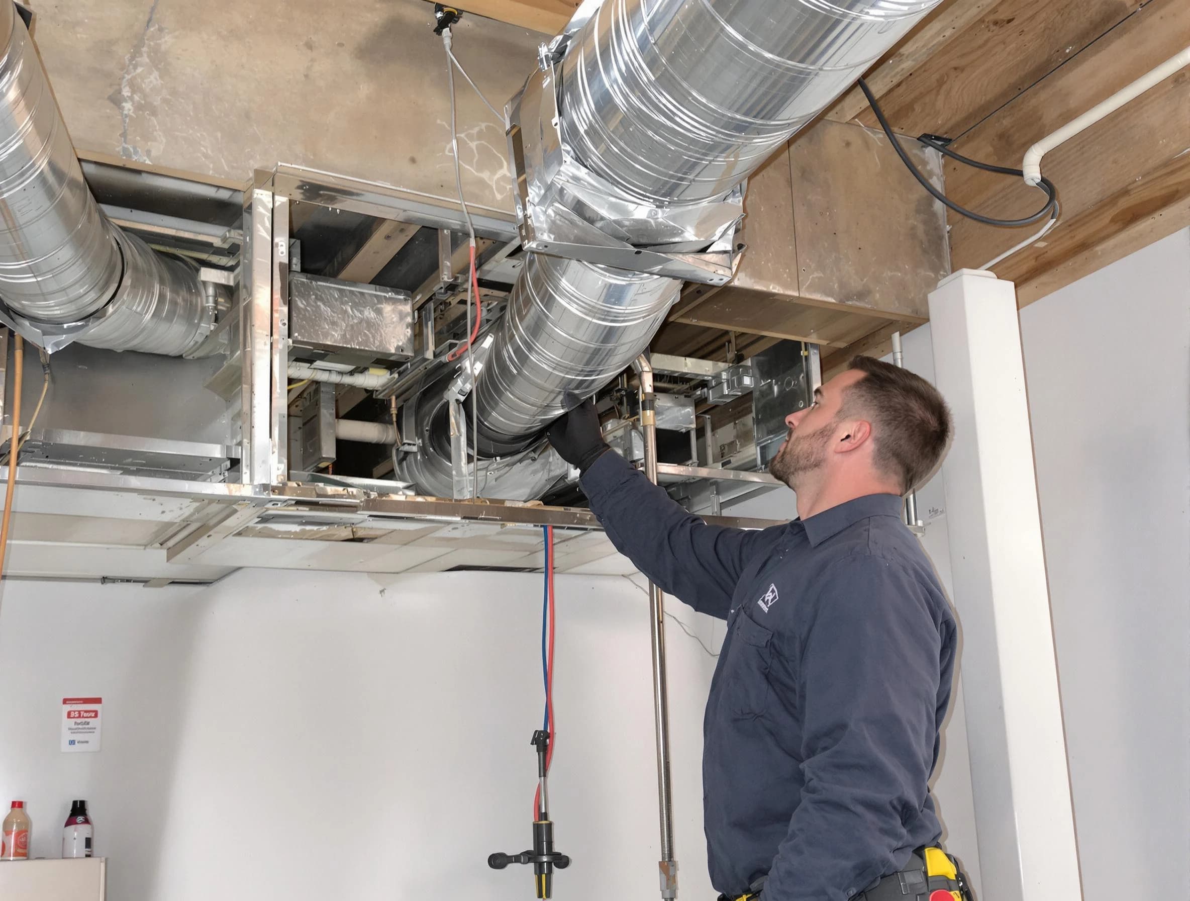 Saratoga Springs Air Duct Cleaning technician performing professional air duct repair using specialized tools in Saratoga Springs