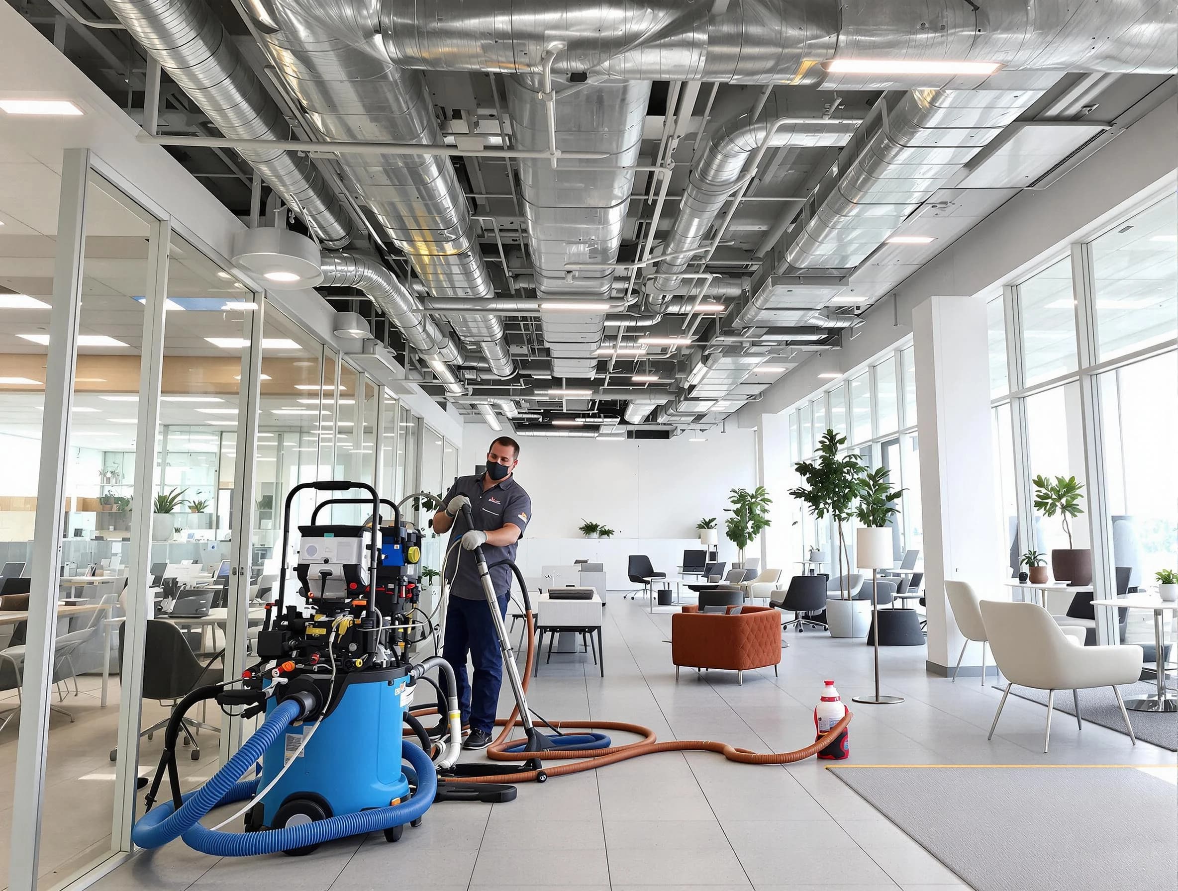 Saratoga Springs Air Duct Cleaning team conducting comprehensive commercial duct cleaning at a business location in Saratoga Springs