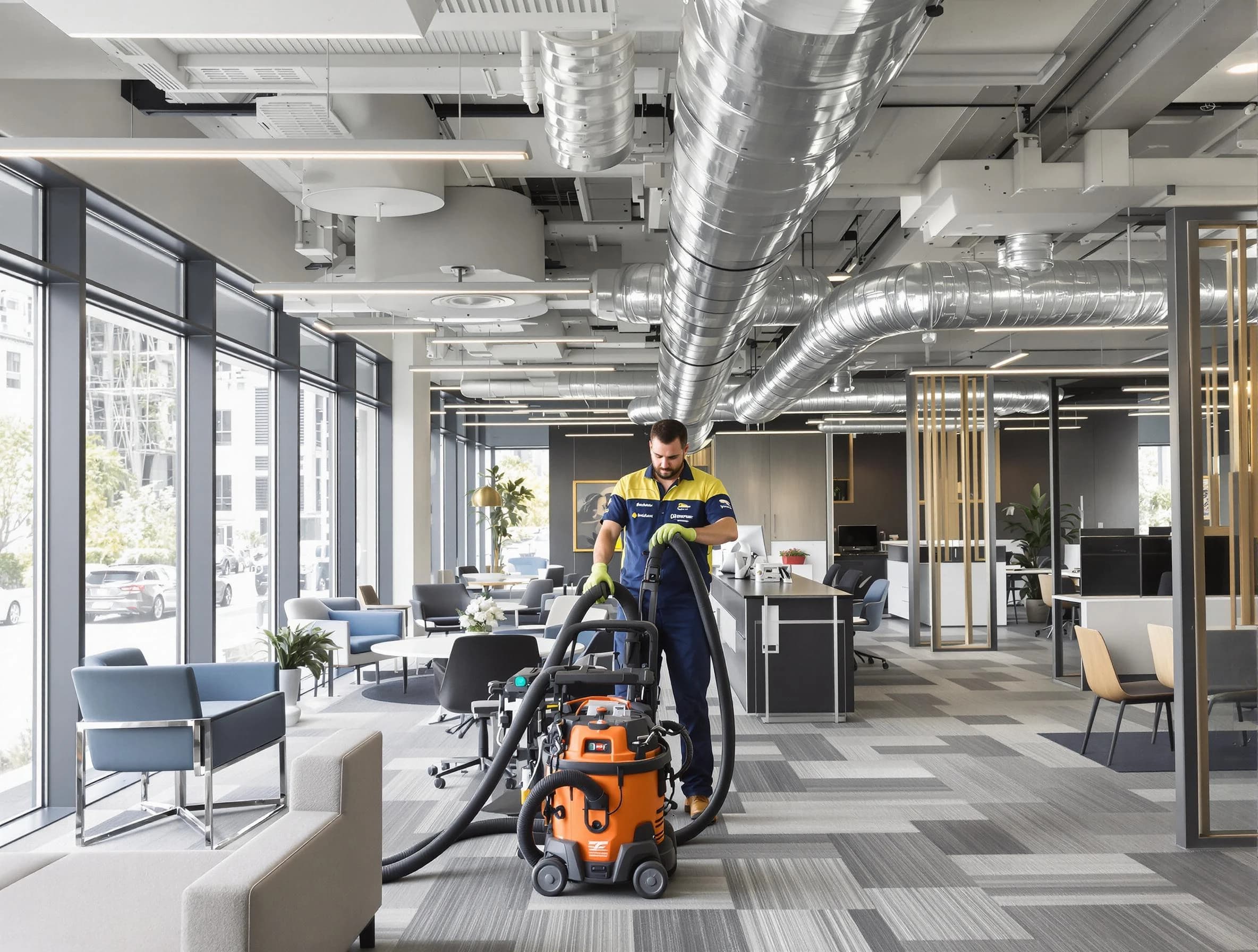Saratoga Springs Air Duct Cleaning team performing thorough commercial duct cleaning at a Saratoga Springs business center