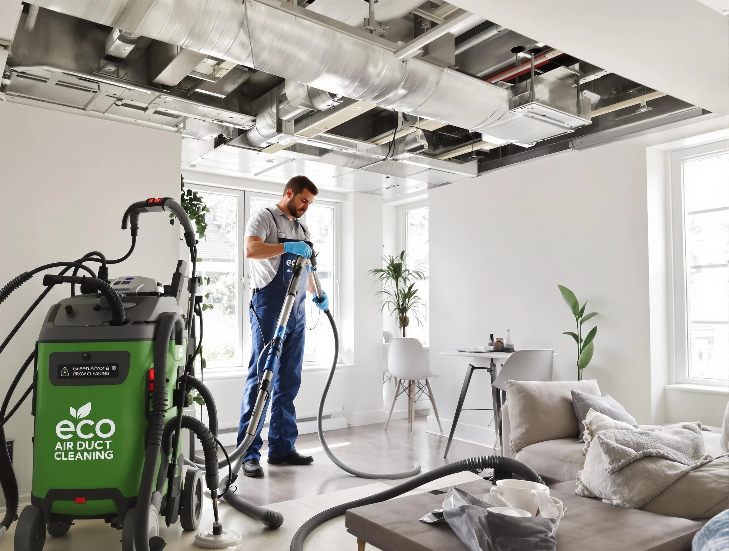 Saratoga Springs Air Duct Cleaning technician performing eco-friendly duct cleaning using sustainable methods in Saratoga Springs