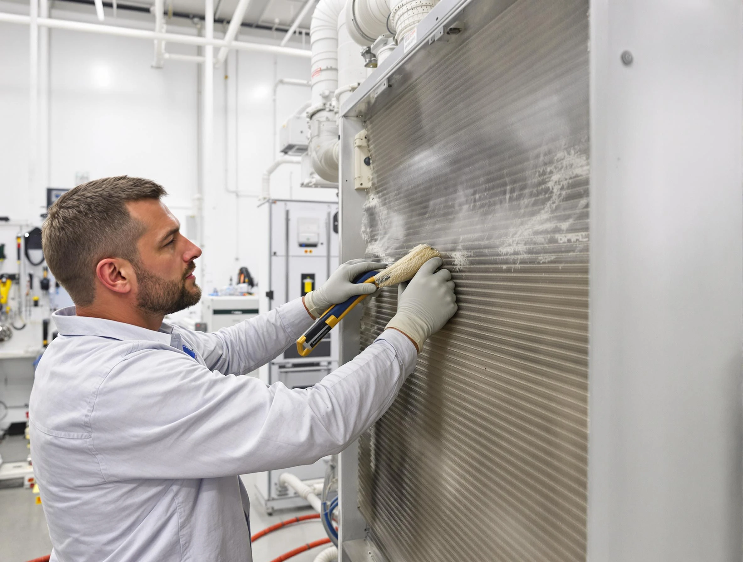 Saratoga Springs Air Duct Cleaning technician performing precision commercial coil cleaning at a Saratoga Springs business